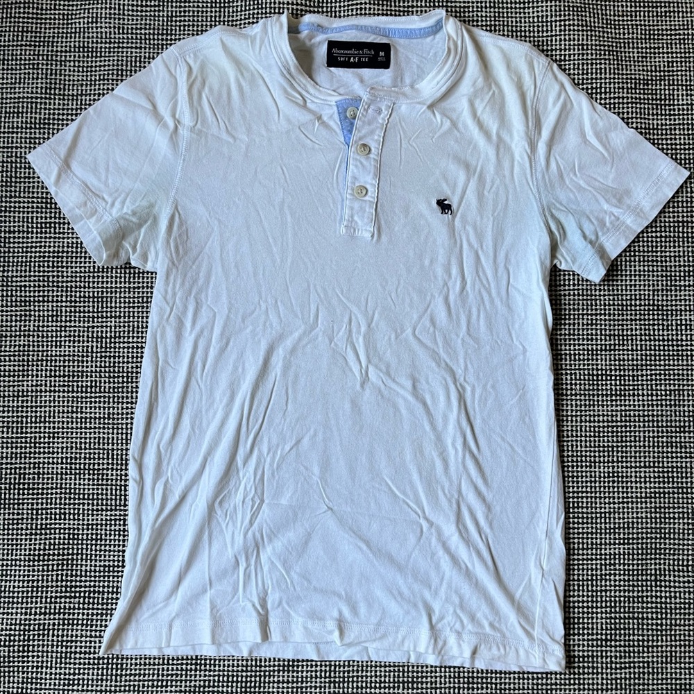 Mens White Abercrombie Henley